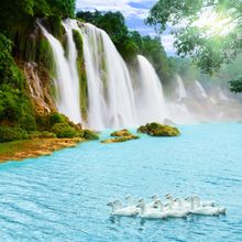 Beautiful Waterfall On Sunny Day Wall Mural