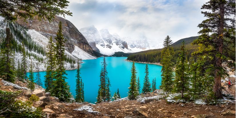 Foggy-Moraine-Lake-Mural-Wallpaper