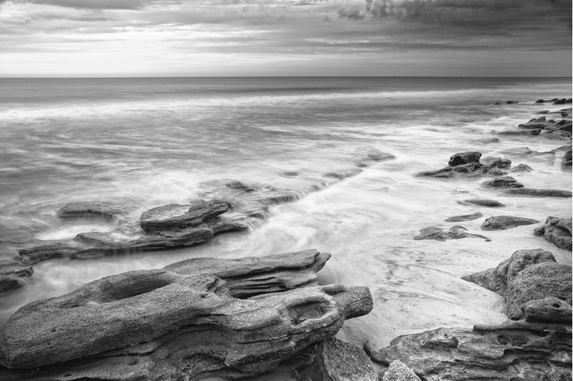 Coquina-Beach-Tide-Black-White-Wall-Mural