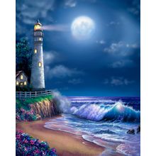 Midnight Lighthouse Wall Mural