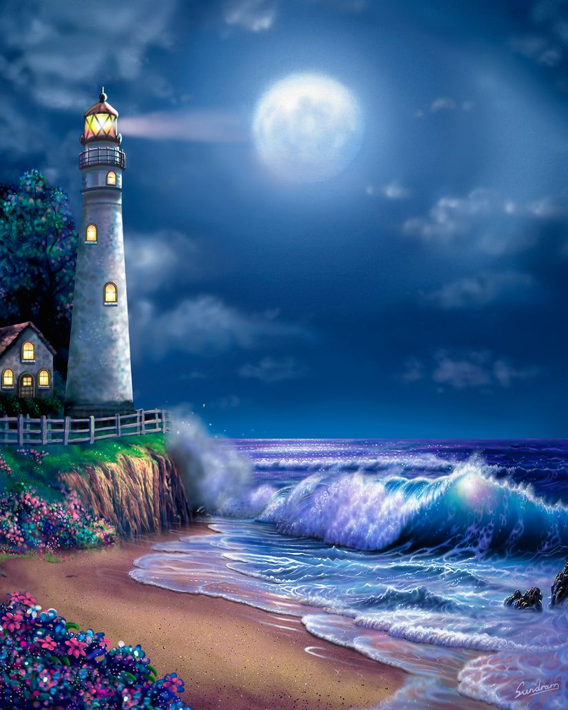 Midnight Lighthouse Wall Mural By Steve Sundram Murals Your Way