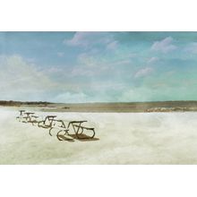 Beach Glass Picnic Tables In The Sand, Lake Erie Wall Mural