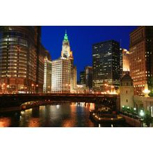 Chicago River At Night Wall Mural