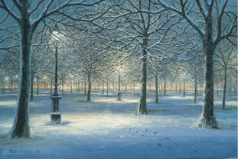 Winter Snow Scene In The Park Mural - Peter Ellenshaw - Murals Your Way