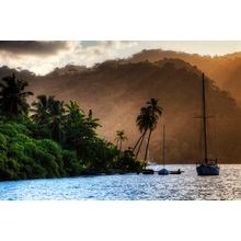 Island Sunrays and Sailboats Wall Mural