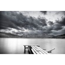 Lake with Dock and Mountains Wall Mural