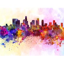 Los Angeles Skyline In Watercolor Wall Mural