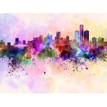 Detroit Skyline In Watercolor Wall Mural