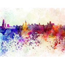 Chicago Watercolor Skyline Wall Mural