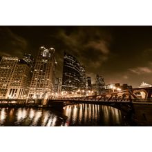 Chicago Night In Sepia Wall Mural