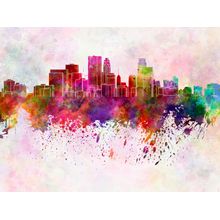 Minneapolis Skyline In Watercolor Wall Mural