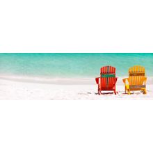 Two Colorful Wooden Chairs On A Tropical White Sandy Beach In The Caribbean Wall Mural
