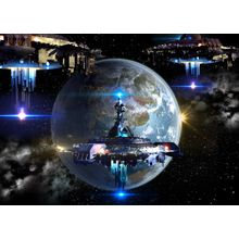 Alien spaceship nearing Earth Wall Mural