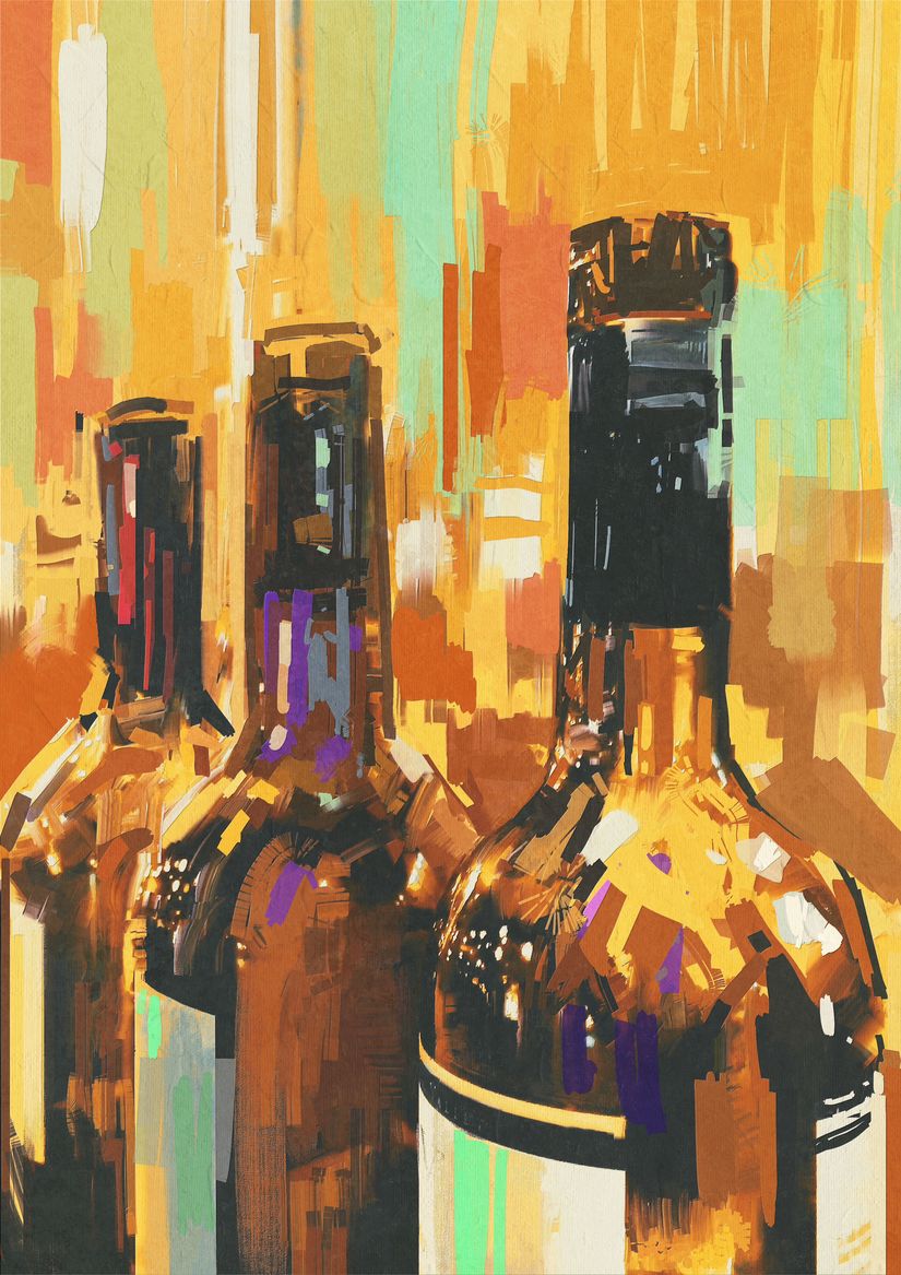 Colorful-Painting-Of-Wine-Bottles-Wall-Mural