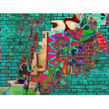 Teal Brick Graffiti Wall Mural