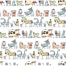 Cartoon Village Animal Pattern Wallpaper