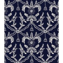 Bird and Tassel Blue Damask Wallpaper