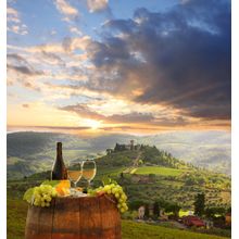 White Wine On A Barrel With Tuscan Background Wall Mural