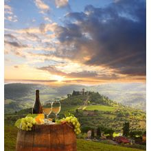 White Wine On A Barrel With Tuscan Background Wallpaper Mural