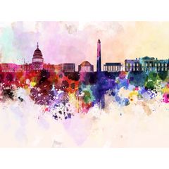 Washington DC Skyline In Watercolor Wall Mural