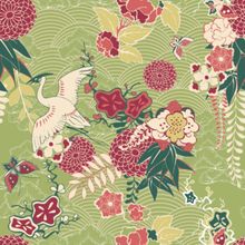 Sage Cranes Pattern Wallpaper