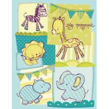 Tiny Menagerie Quilted Collage - Blue Wall Mural