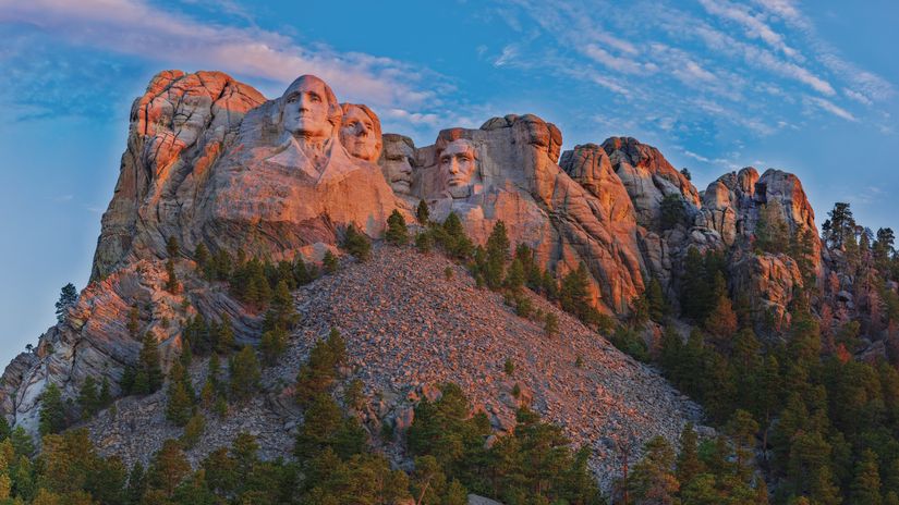 Rosy-morning-sunlight-shines-of-the-rocky-faces-of-the-Presidents-of-Mount-Rushmore