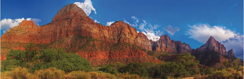 Orange-and-red-colorful-rocks-are-featured-in-this-panoramic-photo-of-Zion-National-Park