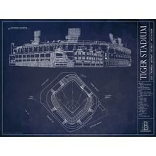 Old Tiger Stadium Blueprint Wall Mural