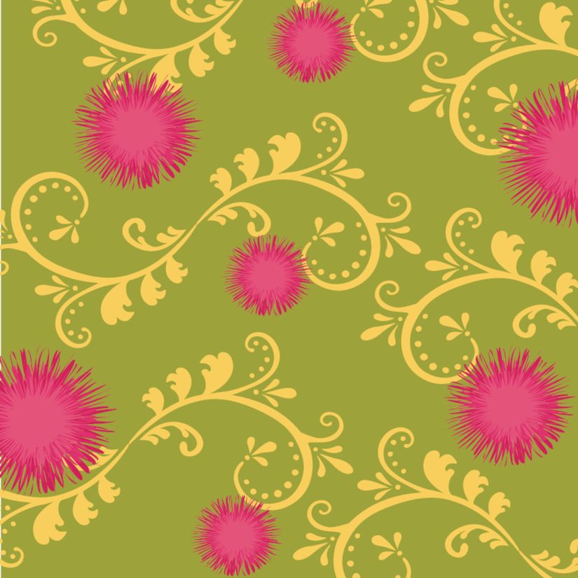 Dandelions-Fuschia-Green-Yellow-Wallpaper