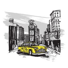 Yellow Cab In New York Wall Mural