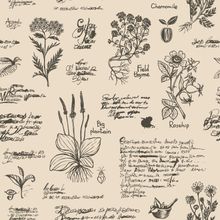 Vintage Botany Notes Flower Wallpaper