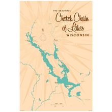 Chetek Chain of Lakes, WI Lake Map Wallpaper Mural