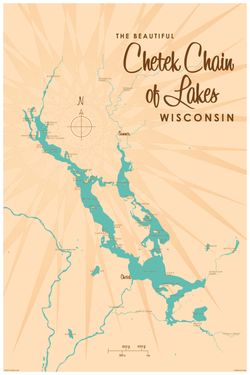A map of the Chetek Chain of Lakes in Wisconsin of its collection of lakes and rivers