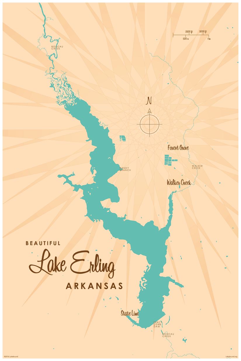 Lake Erling, AR Lake Map Wall Mural Murals Your Way