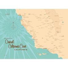 Central CA, Coast Map Wallpaper Mural