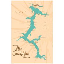 Lake Coeur d'Alene, ID Lake Map Wall Mural