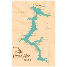 Lake Coeur d'Alene, ID Lake Map Mural Wallpaper