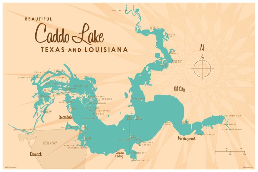 Caddo Lake TX and LA Lake Map Murals Your Way