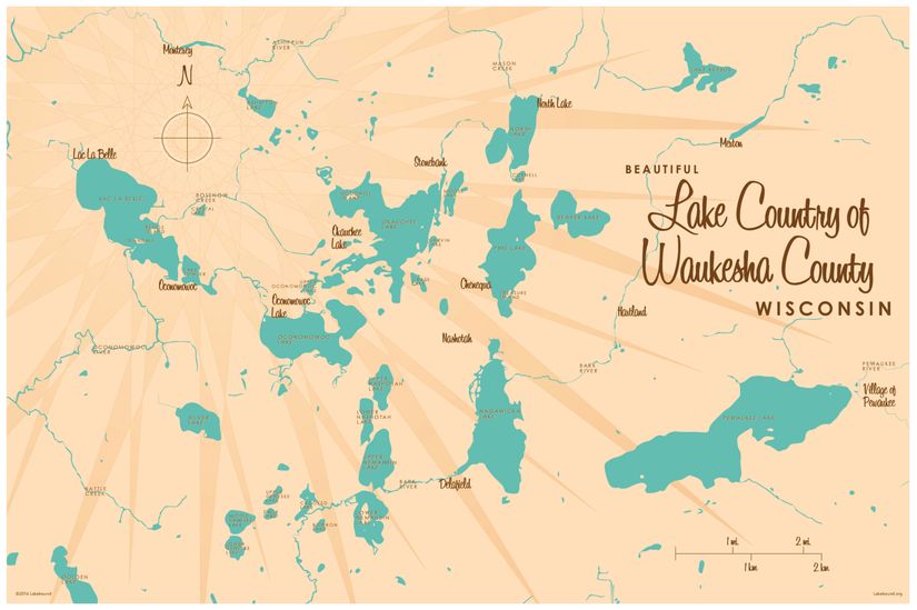 Lake-Country-of-Waukesha-County-WI-Lake-Map-Wallpaper-Mural