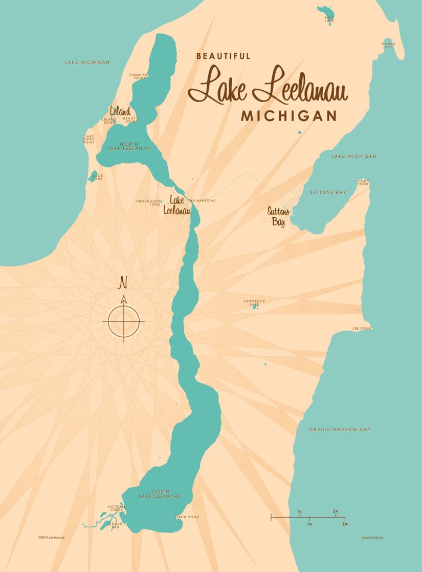 Lake-Leelanau-MI-Lake-Map-Wall-Mural