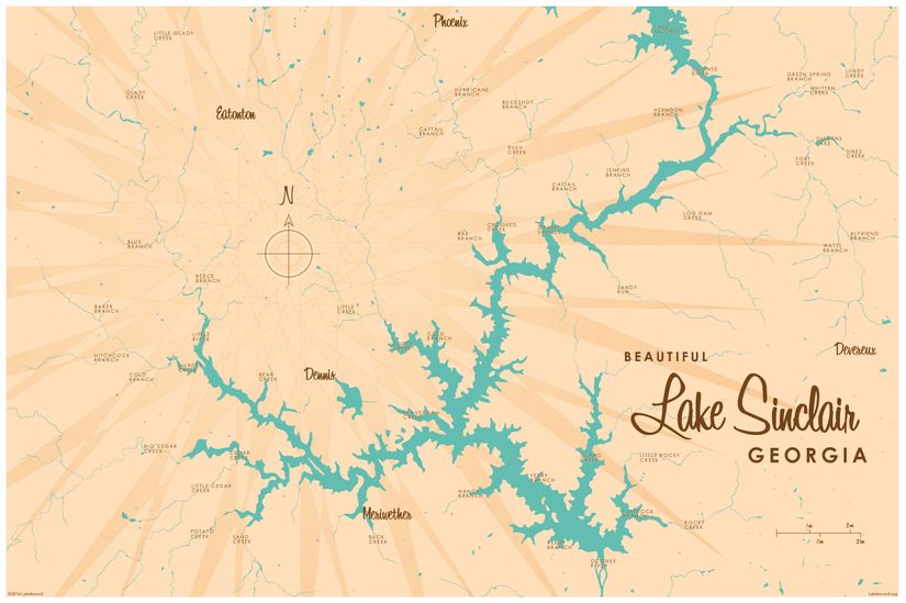 Lake-Sinclair-GA-Lake-Map-Wallpaper-Mural