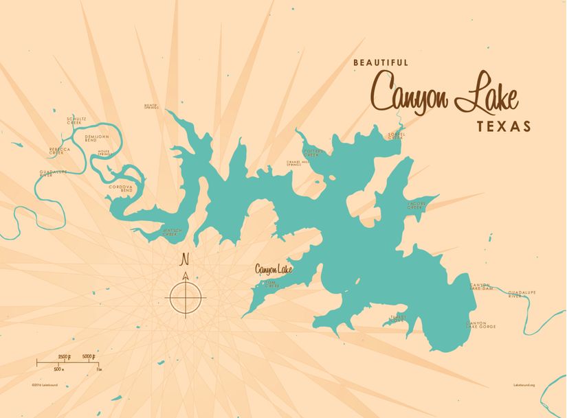 Canyon-Lake-TX-Lake-Map-Wall-Mural