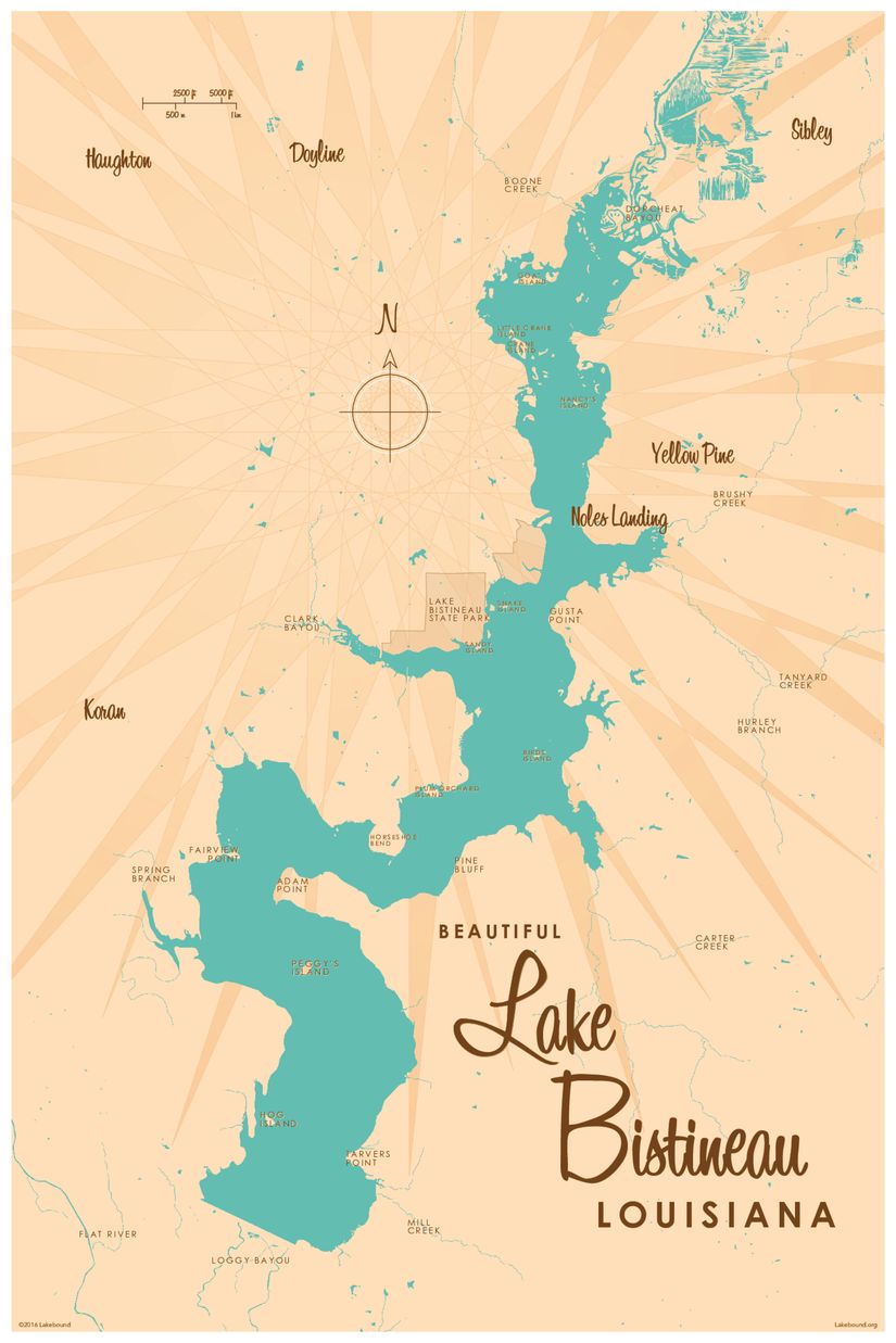 Lake Bistineau, LA Lake Map Wall Mural - Murals Your Way