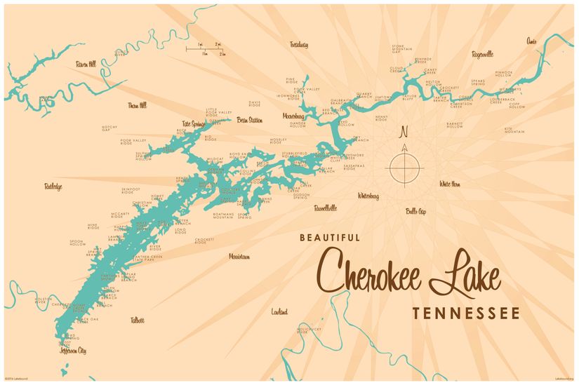 Cherokee Lake, TN Lake Map Murals Your Way