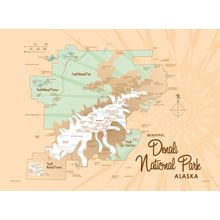 Denali National Park, AK Lake Map Wall Mural