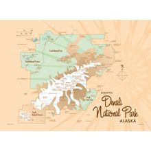 Denali National Park, AK Lake Map Mural Wallpaper