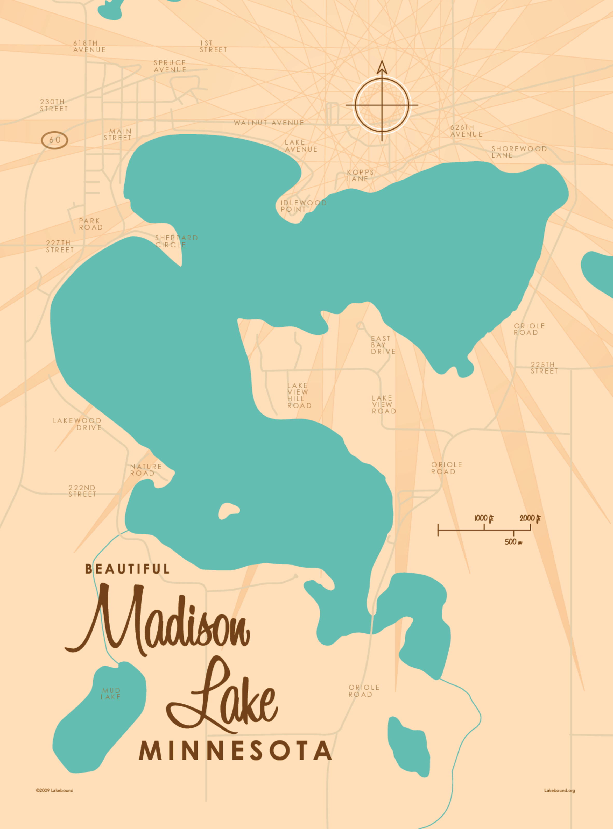 Madison Lake, MN Lake Map Lake Map Wall Mural - Murals Your Way