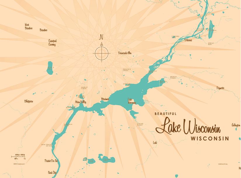 Lake Wisconsin, WI Lake Map - Murals Your Way