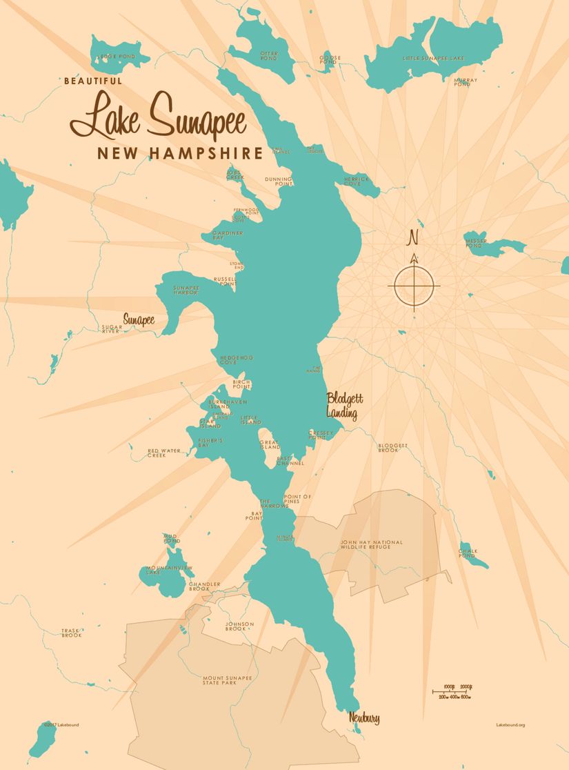 Lake Sunapee, NH Lake Map Wall Mural Murals Your Way